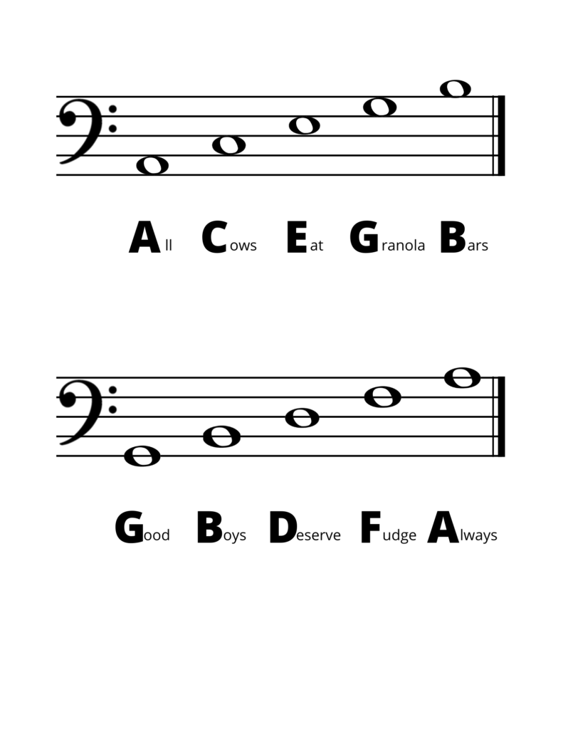 reading music notes in the bass clef