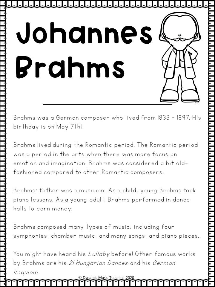 Brahms Composer Workbook - Dynamic Music Teaching