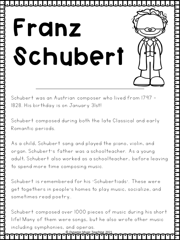 Schubert Composer Workbook - Dynamic Music Teaching