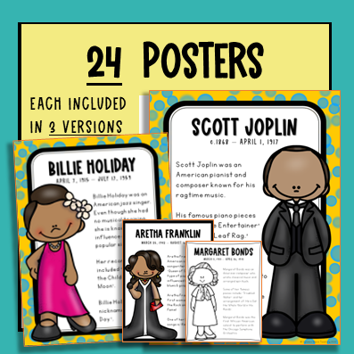 black history month musician bulletin board posters for elementary music lessons