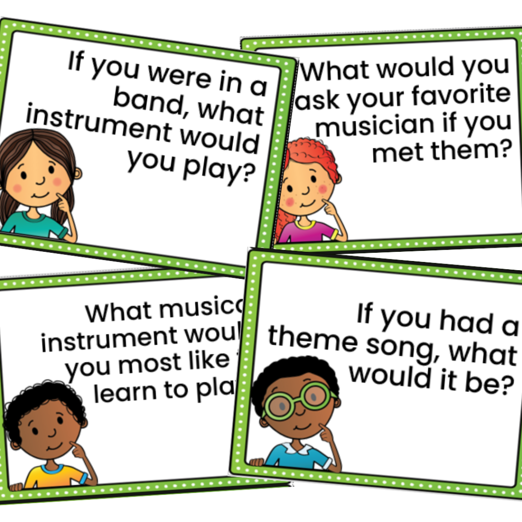 Conversation Cards for first day of music class activities