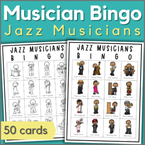 jazz musician bingo for elementary music or jazz appreciation month music lessons