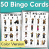 jazz musician bingo - 50 color bingo cards