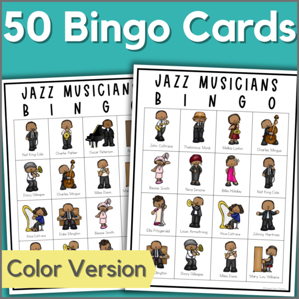 jazz musician bingo - 50 color bingo cards