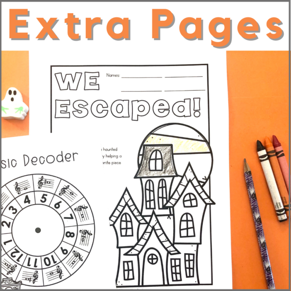 Extra pages - coloring and 'we escaped' cards are included.