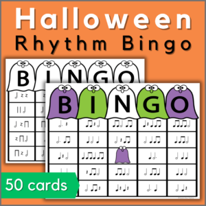 Halloween rhythm bingo level 2 for half and dotted half note review