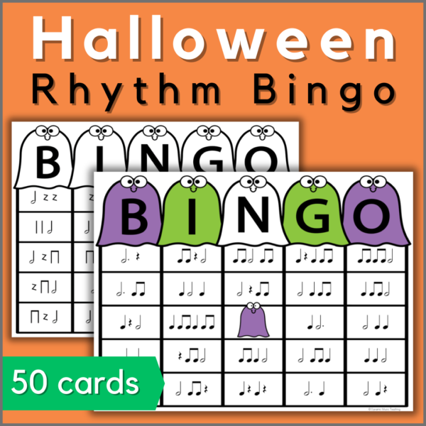 Halloween rhythm bingo level 2 for half and dotted half note review