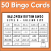 50 rhythm bingo cards to review sixteenth notes + teacher calling list.