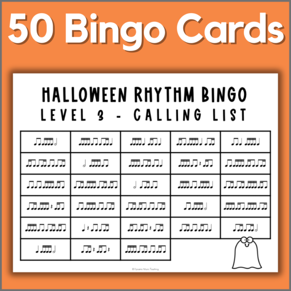 50 rhythm bingo cards to review sixteenth notes + teacher calling list.