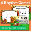 4 Thanksgiving rhythm games in Google Slides format - regular and stick notation included.