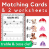 matching cards + 2 worksheets - treble and bass clef holiday note reading activities