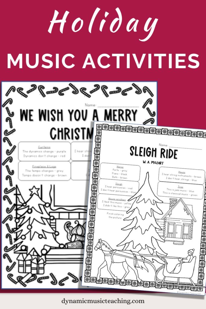 holiday music lessons activities  - image is of an example of listening glyph worksheets