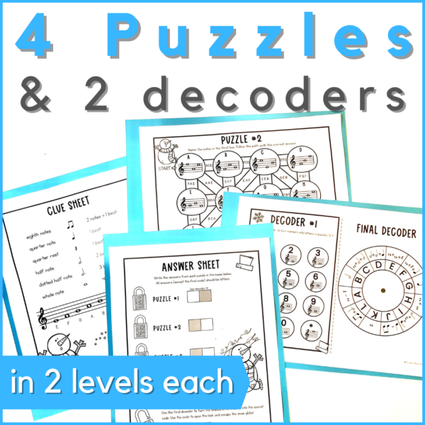 4 escape room puzzles and 2 decoders - in 2 levels each