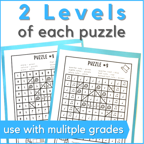 printable music escape room - 2 levels of each puzzle - use with multiple grades