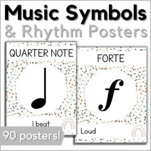 Music symbol & Rhythm Posters - 90 posters in boho neutral themed backgrounds.