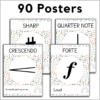 90 boho neutral music posters - image shows 4 examples of the included psoters.