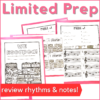 limited prep - review rhythms & notes (image is 4 pages from the Valentine's Day music escape room)