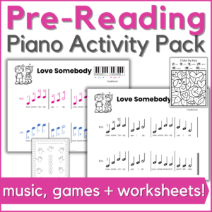 Valentine's Day pre-reading piano activity pack - music, games + worksheets