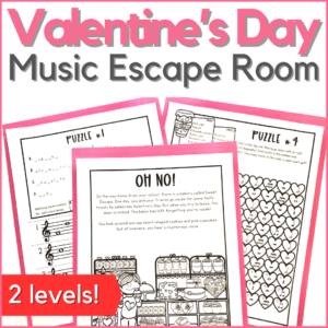 Valentine's Day music escape room - 2 levels (images of 3 pages of the escape room)