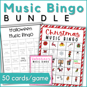 music bingo game cards for elementary music class - 50 cards per game