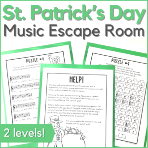 St. Patrick's Day Music Escape Room printable game in 2 levels