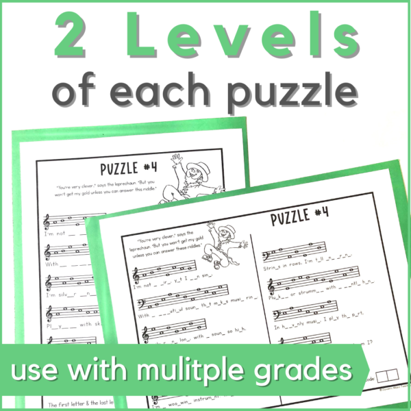 use this St. Patrick's Day music escape room with multiple grades - 2 levels of each puzzle are included.