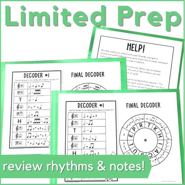 Limited prep needed for this St. Patrick's Day music activity. Review rhythms & notes!