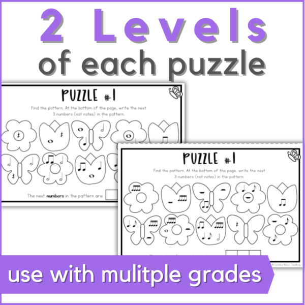 Each musical puzzle is included in 2 levels, so you can use this spring music activity with multiple grades