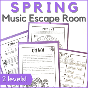 spring music escape room in 2 levels - image of the music worksheets included