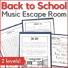 Back to school music escape room in 2 levels - image of 4 printable pages from the music game.