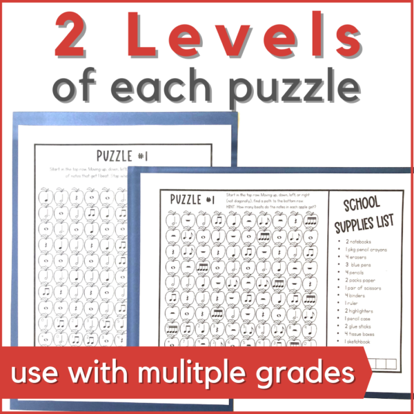 Back to school music activity in 2 levels to use with multiple grades.