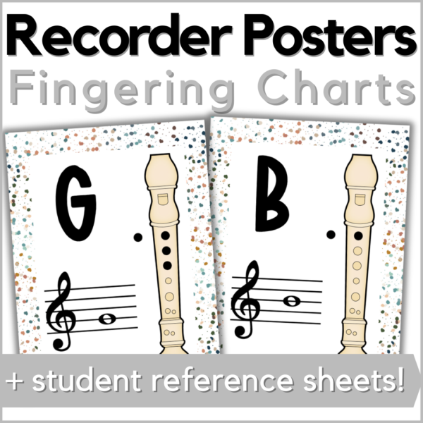 Recorder fingering chart posters + students reference sheets