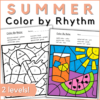 Summer music color by rhythm worksheets in 2 levels