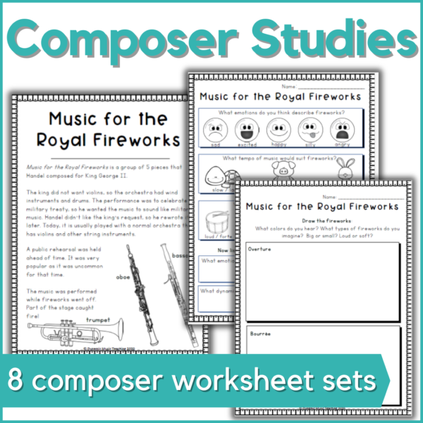 classical composer studies - 8 composer worksheet sets