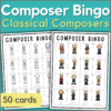 Classical composers bingo game with 50 cards