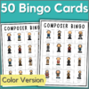 images of 2 of the 50 composer bingo cards - color version