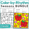 color by rhythm seasons bundle - worksheets in 2 levels each