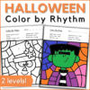 Halloween color by rhythm worksheets in 2 levels - images of pages included