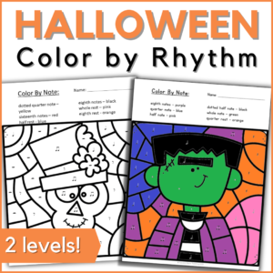 Halloween color by rhythm worksheets in 2 levels - images of pages included