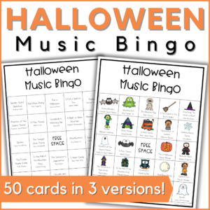Halloween music bingo game with 50 cards in 3 versions - images of cards from the set