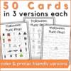 50 Halloween music bingo cards in 3 version each - color and printer friendly versions