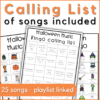 Halloween music bingo includes a calling list of the 25 songs included - playlist is linked