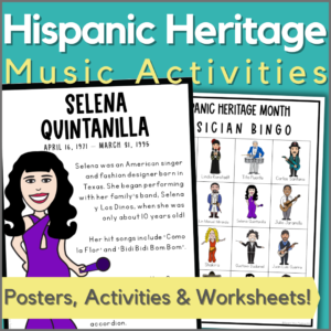 Hispanic Heritage Month Music Activities bundle of posters, activities and worksheets