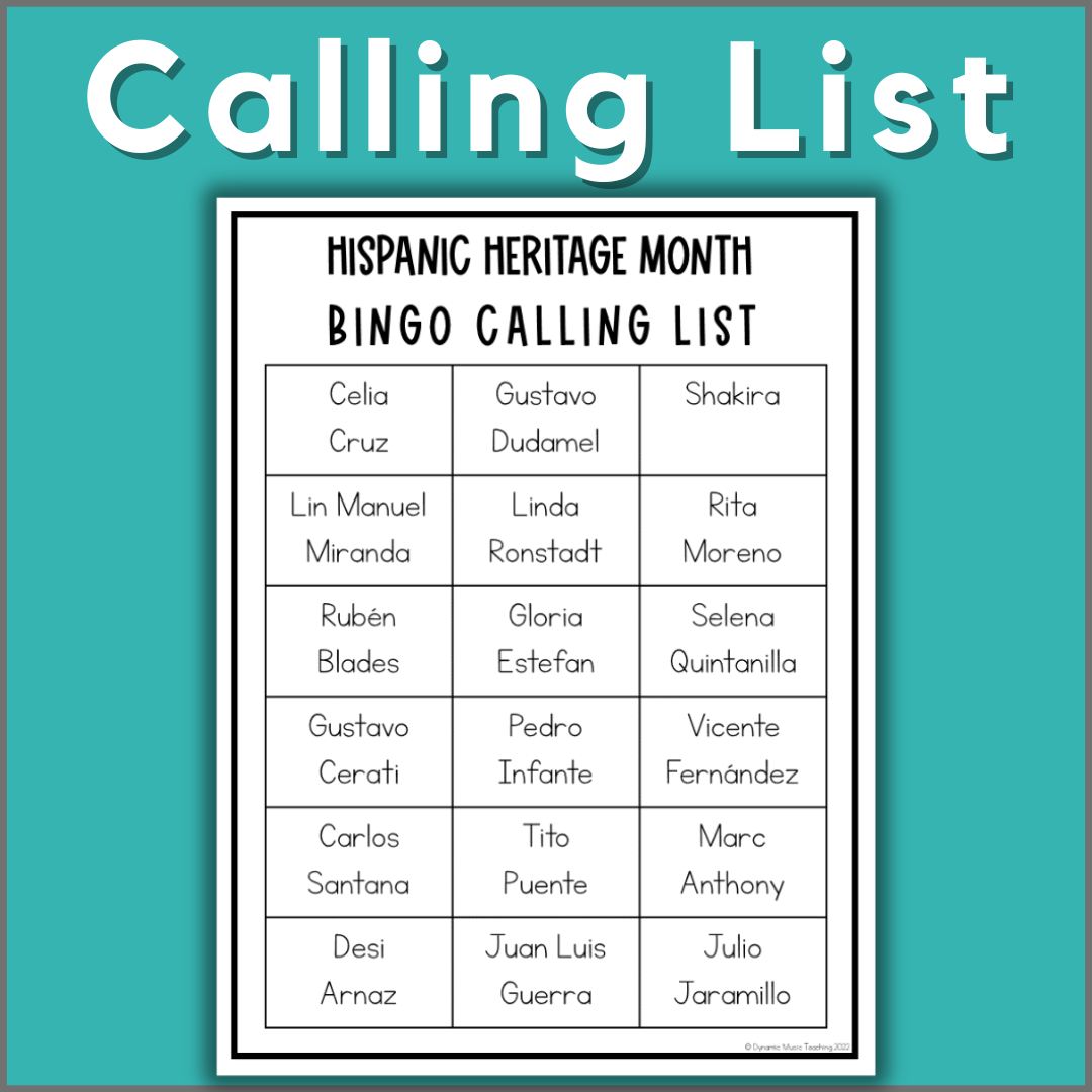 Musician Bingo - Hispanic Heritage Month - Dynamic Music Teaching