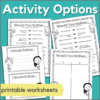 printable worksheets for various activity options with the would you rather music game