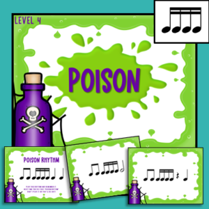 poison rhythm game level 4 for sixteenth notes - images of slides from the music games.
