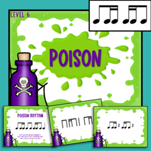 poison rhythm game level 5 for sixteenth and eighth not groupings - images of slides from the game