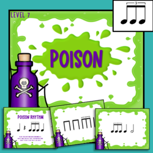 Poison Rhythm Game level 7 for triplet - images of slides from the games