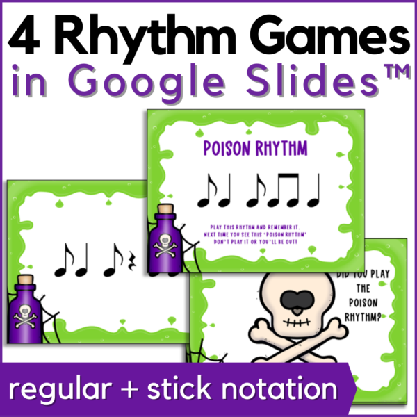 4 poison rhythm games for syncopation in both regular and stick notation
