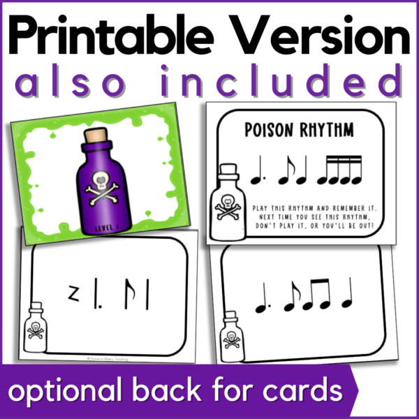 printable poison rhythm game also included with an optional back for the cards